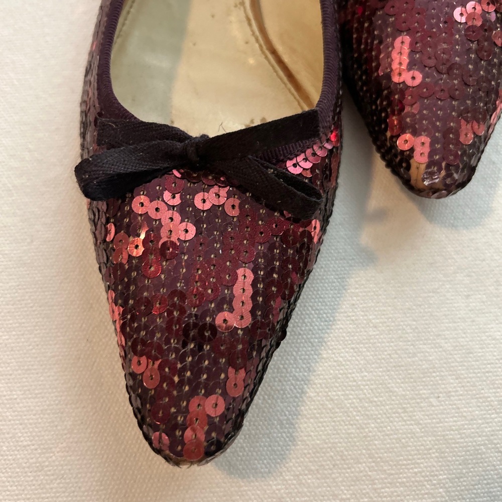 Miu Miu Burgundy Red Sequin Ballet Flats Bow Detail Size 39.5 Sparkle Valentine - Picture 3 of 8